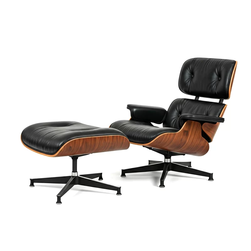 Eames Lounge Chair and Ottoman Black Leather Palisander XL