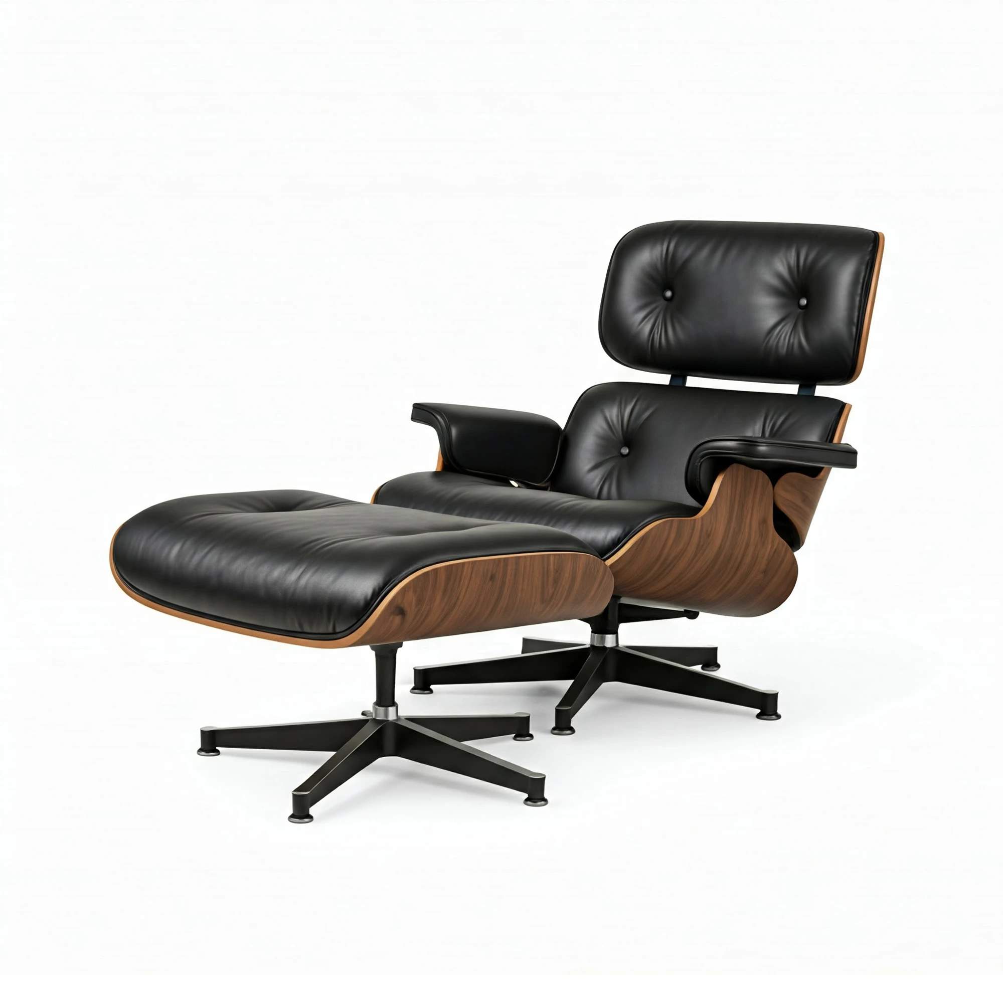 Eames Lounge Chair and Ottoman Black Leather Walnut XL