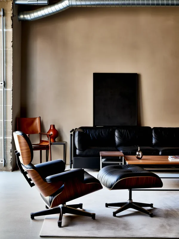 Lounge Chair and Ottoman Black Ultimate Replica