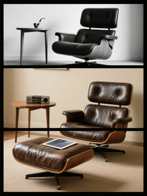 Lounge Chair and Ottoman Black Ultimate Replica